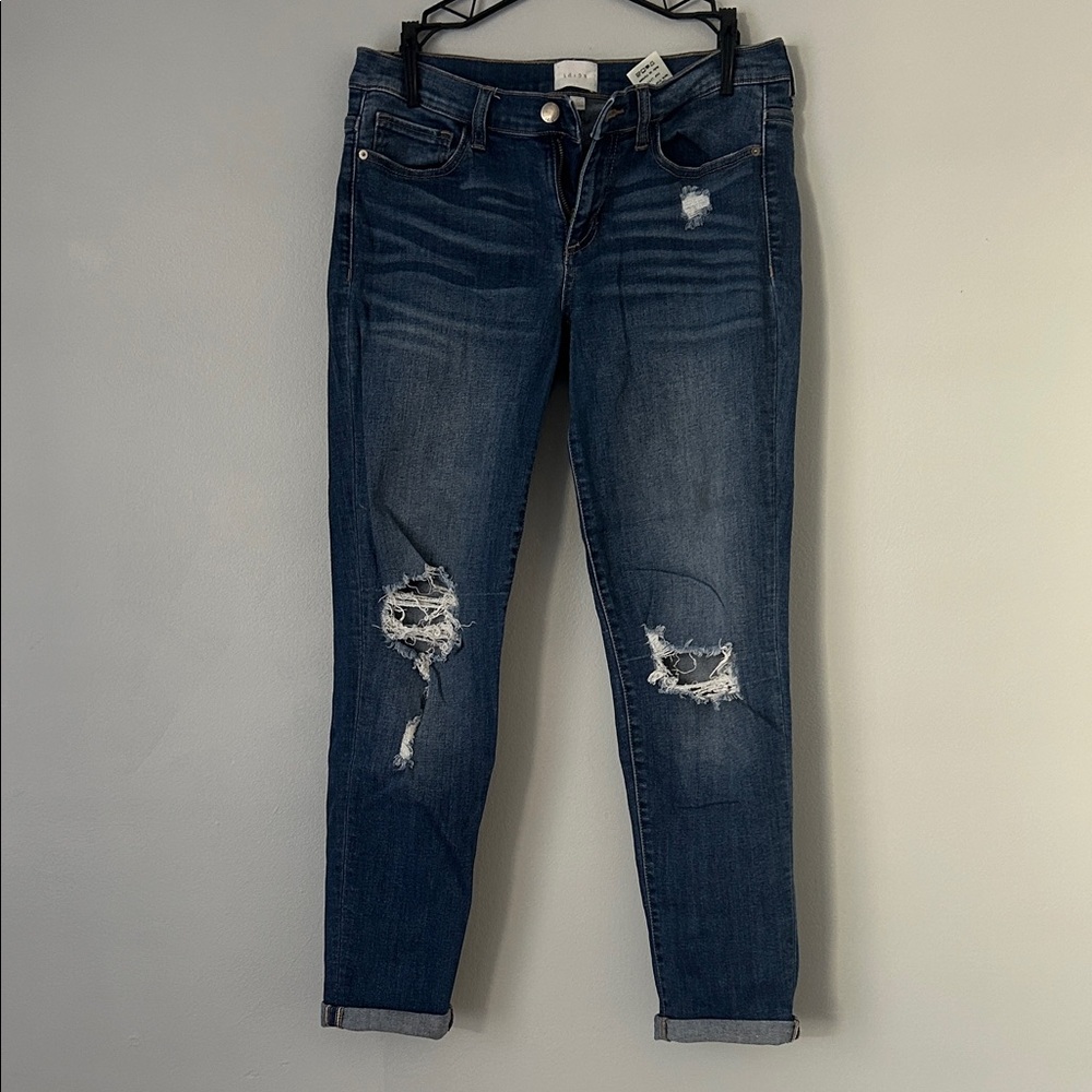 Dark Blue Distressed Ankle Jeans